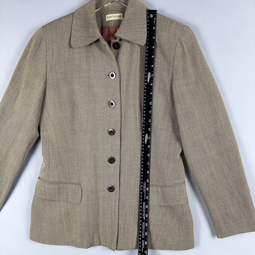 Ann Taylor Blazer Jacket Size Small Herringbone Brown Fully Lined Made USA
