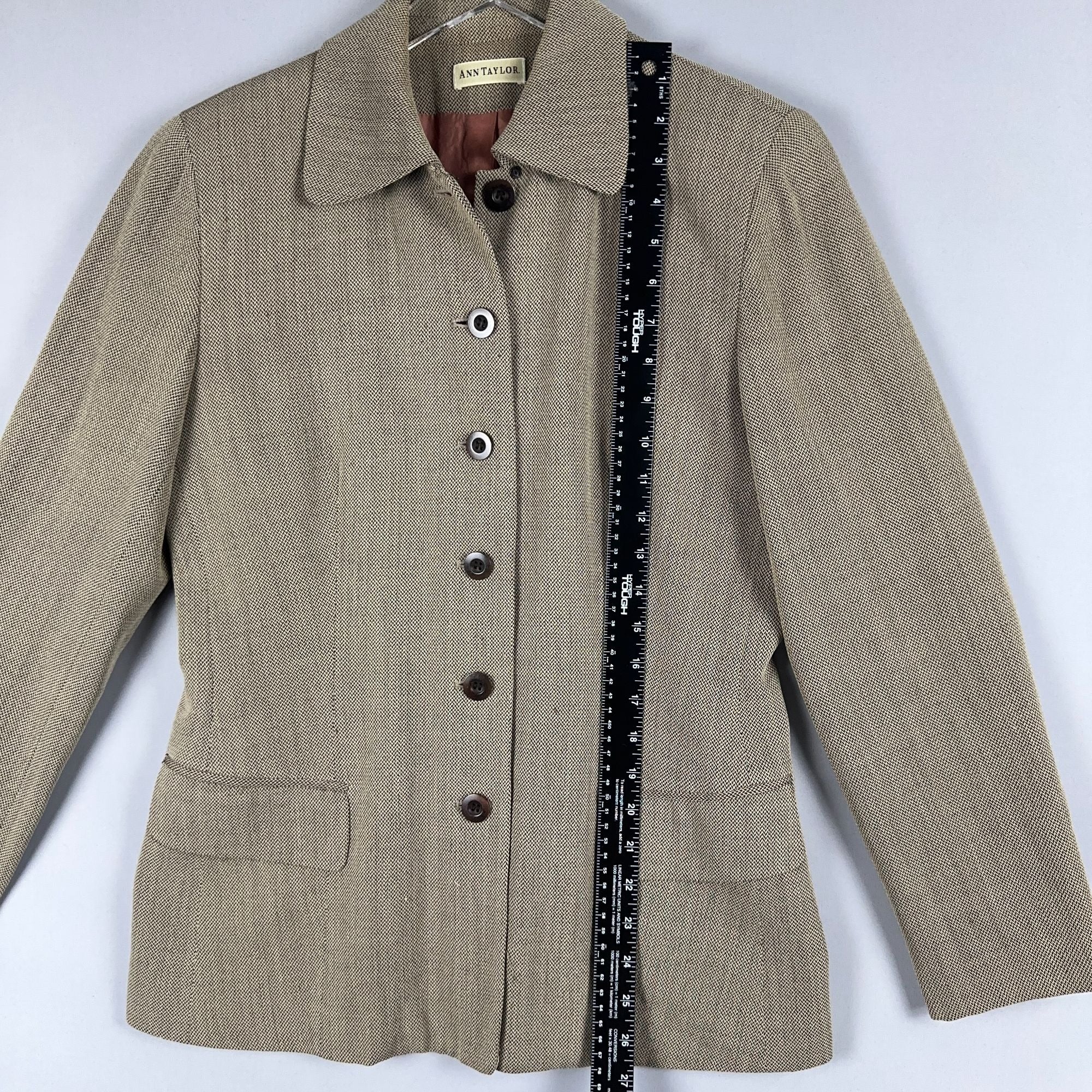 Ann Taylor Blazer Jacket Size Small Herringbone Brown Fully Lined Made USA