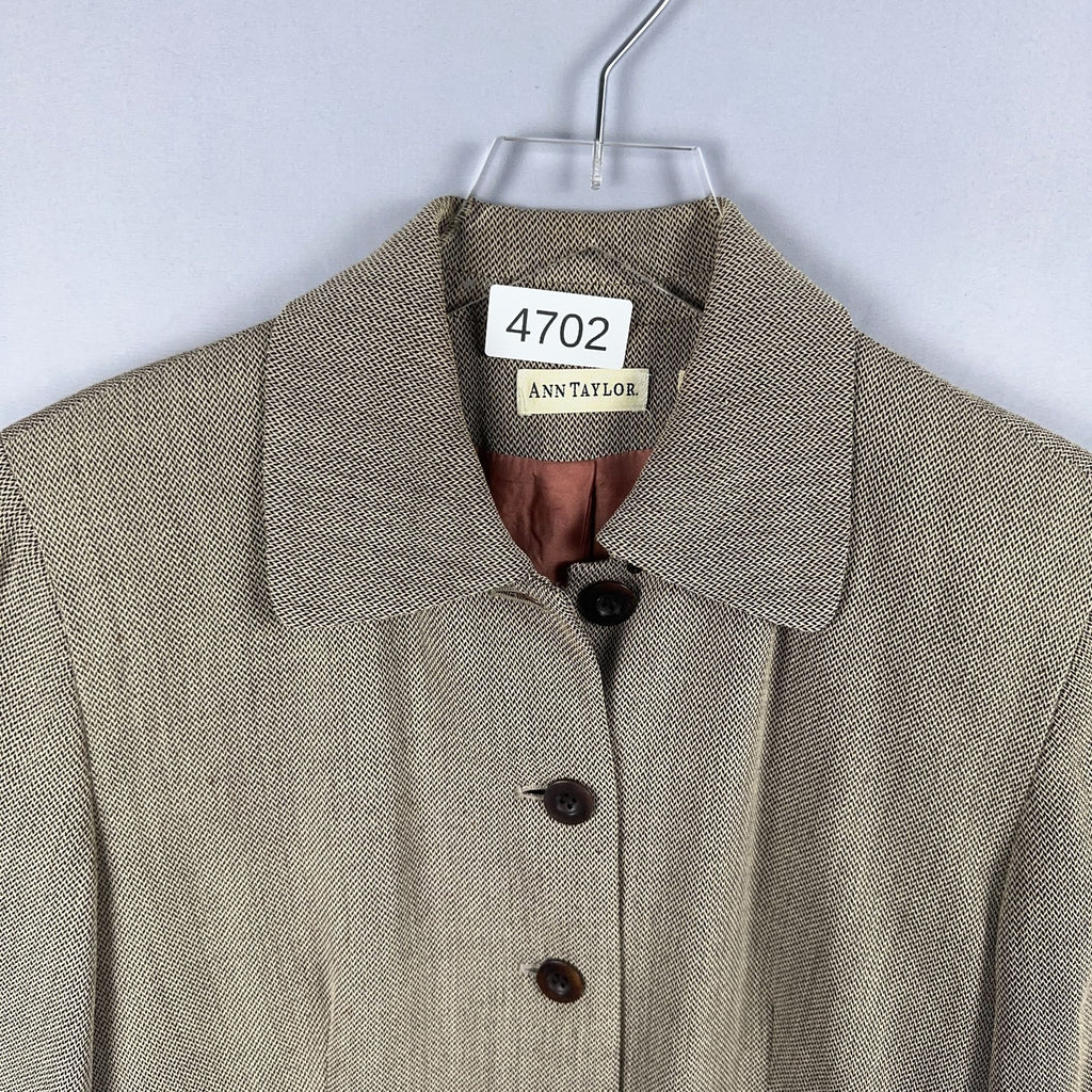 Ann Taylor Blazer Jacket Size Small Herringbone Brown Fully Lined Made USA