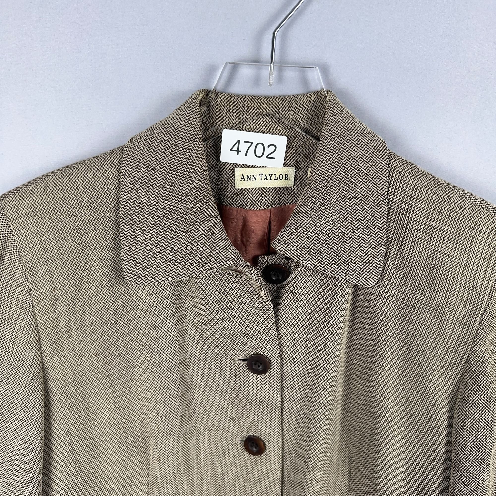 Ann Taylor Blazer Jacket Size Small Herringbone Brown Fully Lined Made USA