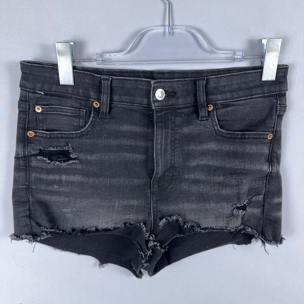 American Eagle Shorts Size 8 Cut Off  Black Distressed High-Rise Frayed Hems
