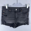 American Eagle Shorts Size 8 Cut Off  Black Distressed High-Rise Frayed Hems