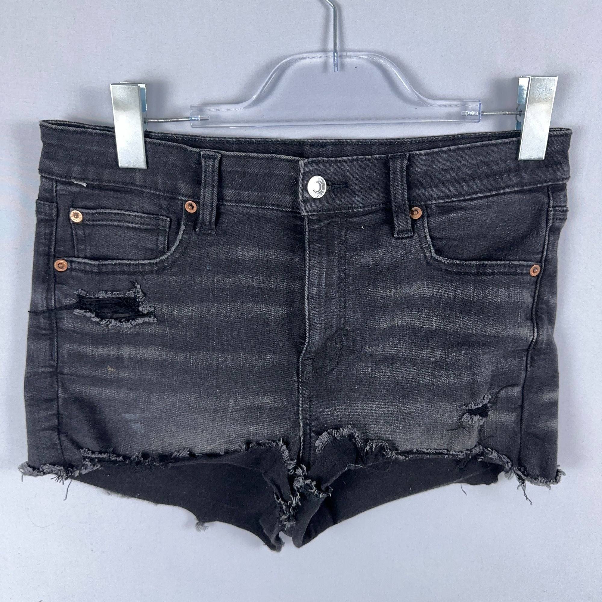 American Eagle Shorts Size 8 Cut Off  Black Distressed High-Rise Frayed Hems