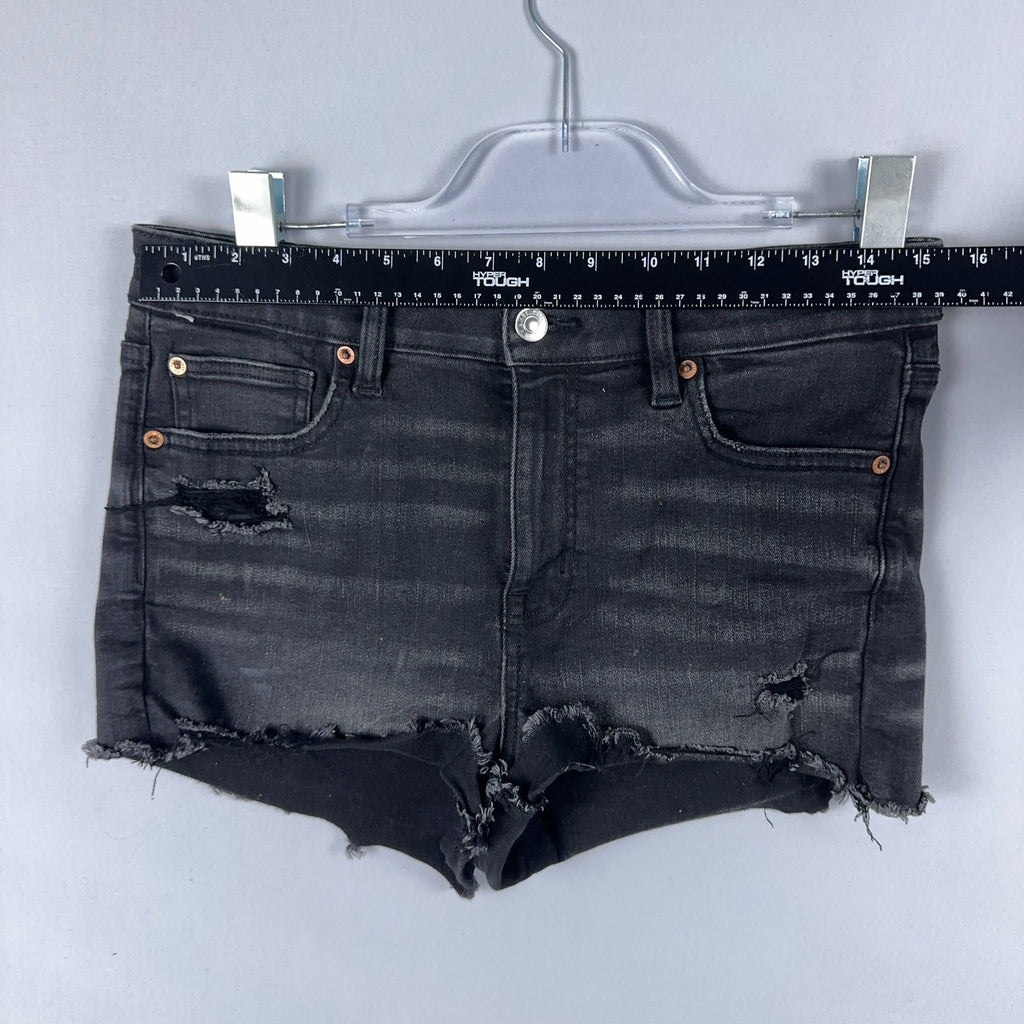 American Eagle Shorts Size 8 Cut Off  Black Distressed High-Rise Frayed Hems