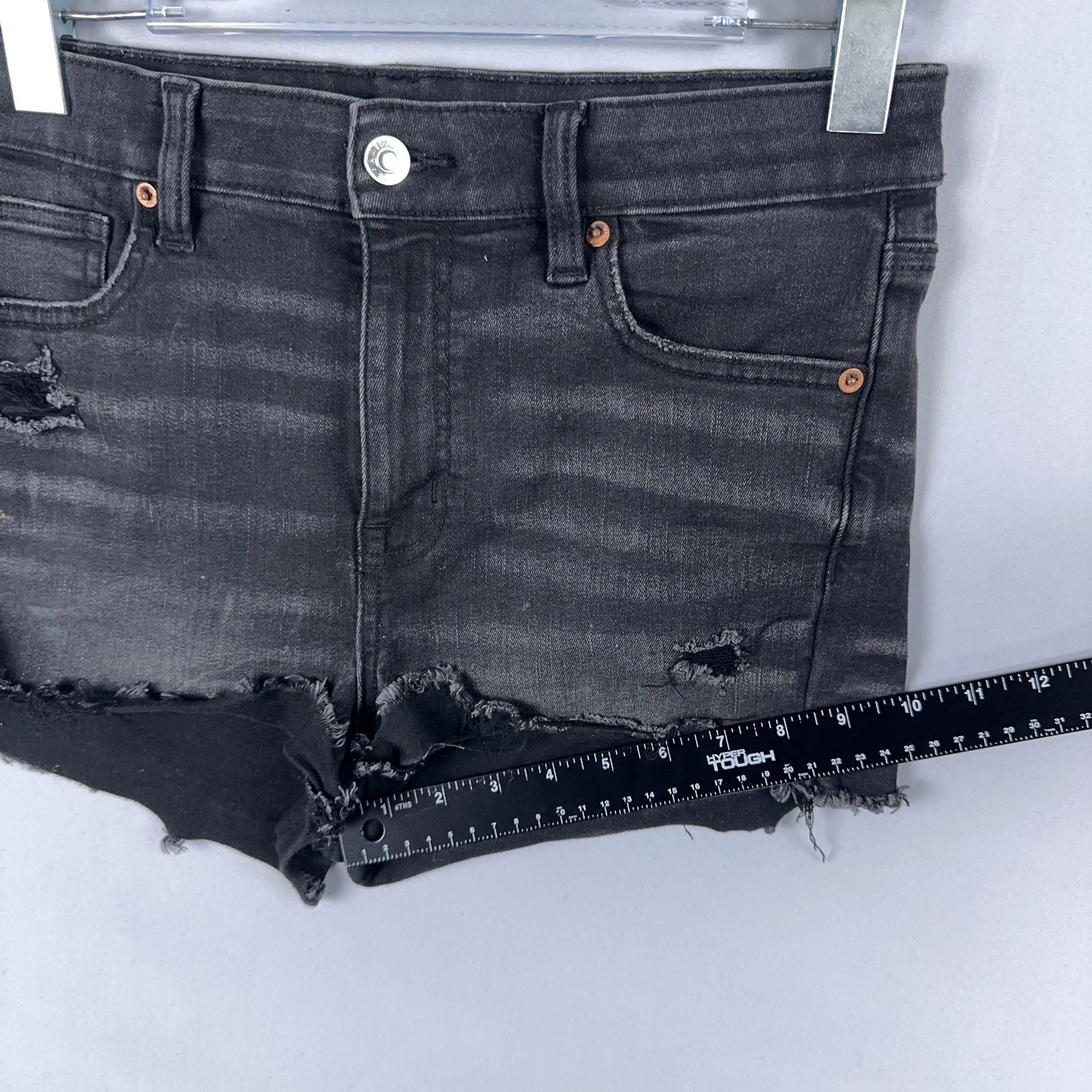 American Eagle Shorts Size 8 Cut Off  Black Distressed High-Rise Frayed Hems