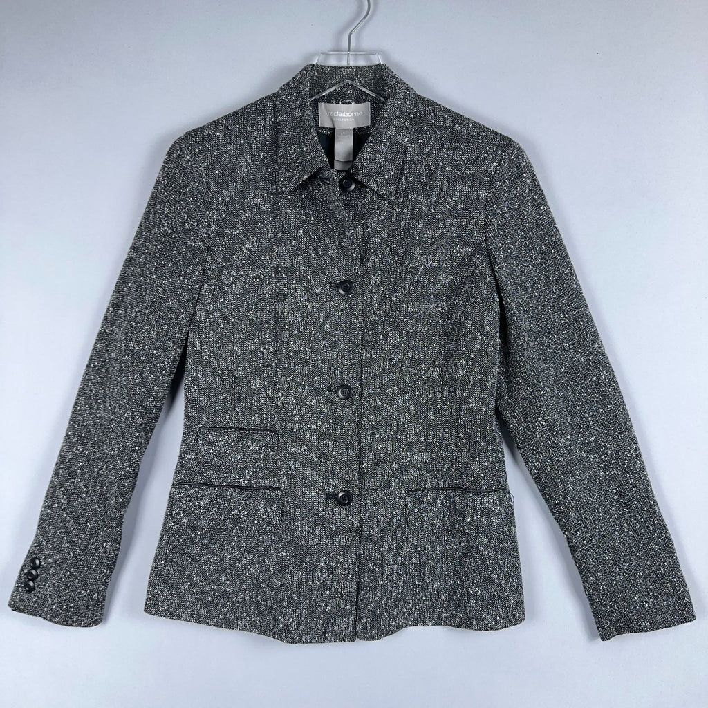 Liz Claiborne Tweed Blazer Jacket Size 8 Gray Long Sleeve