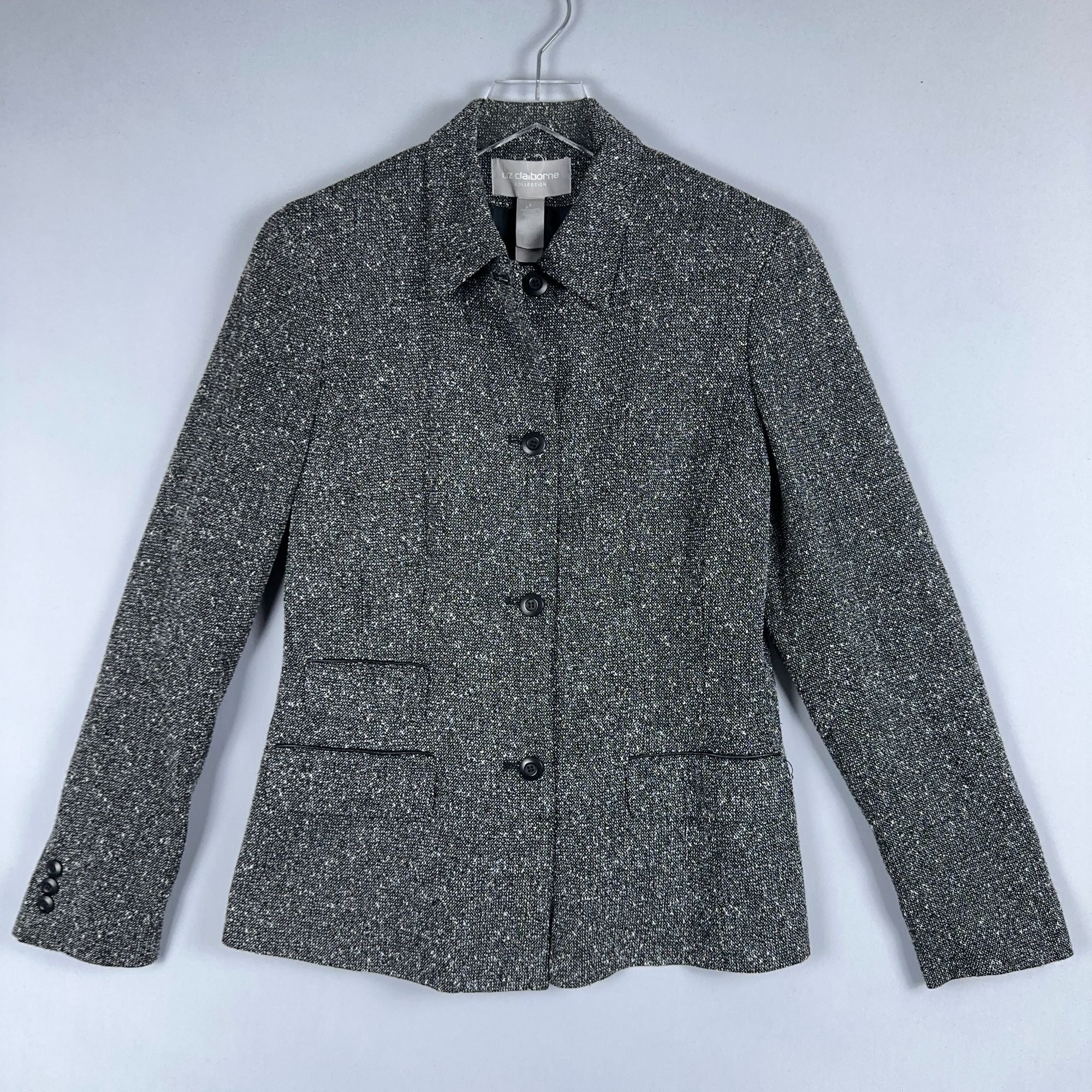 Liz Claiborne Tweed Blazer Jacket Size 8 Gray Long Sleeve