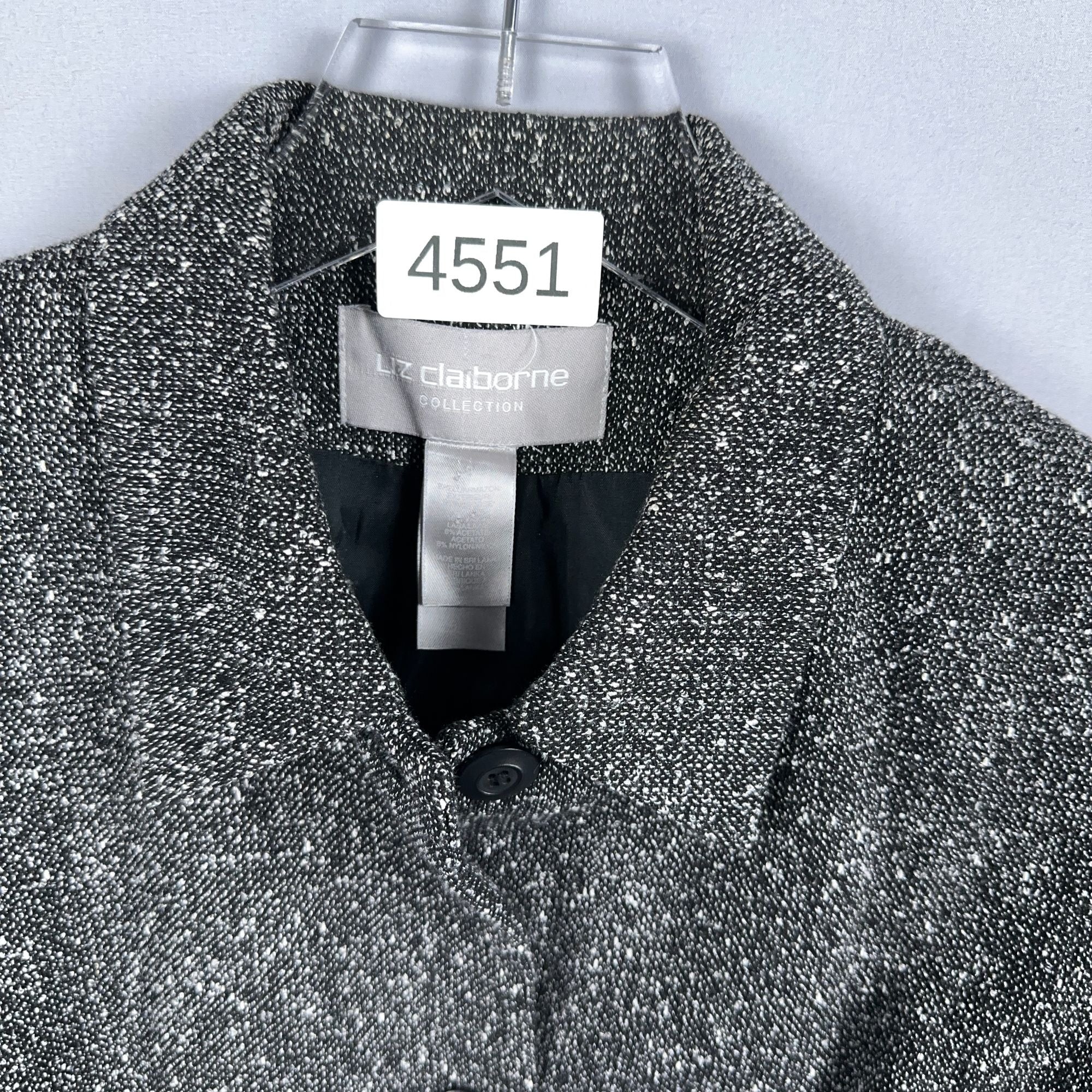 Liz Claiborne Tweed Blazer Jacket Size 8 Gray Long Sleeve