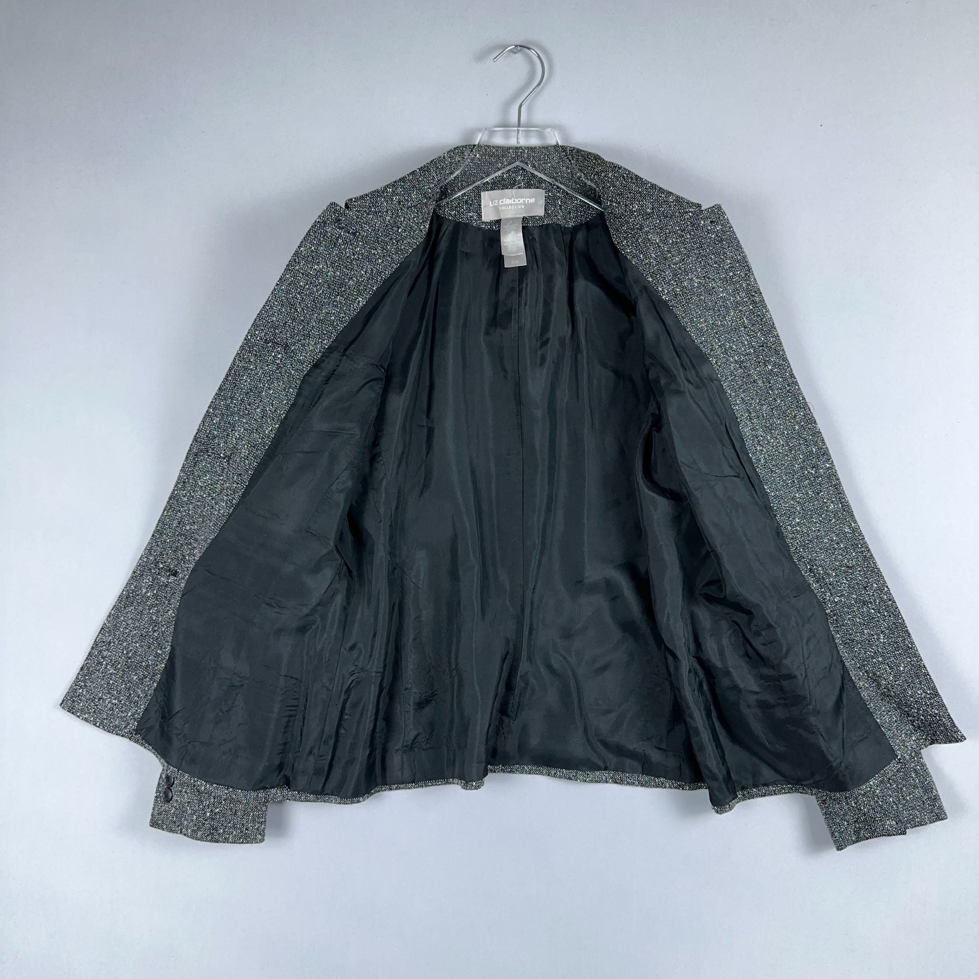 Liz Claiborne Tweed Blazer Jacket Size 8 Gray Long Sleeve