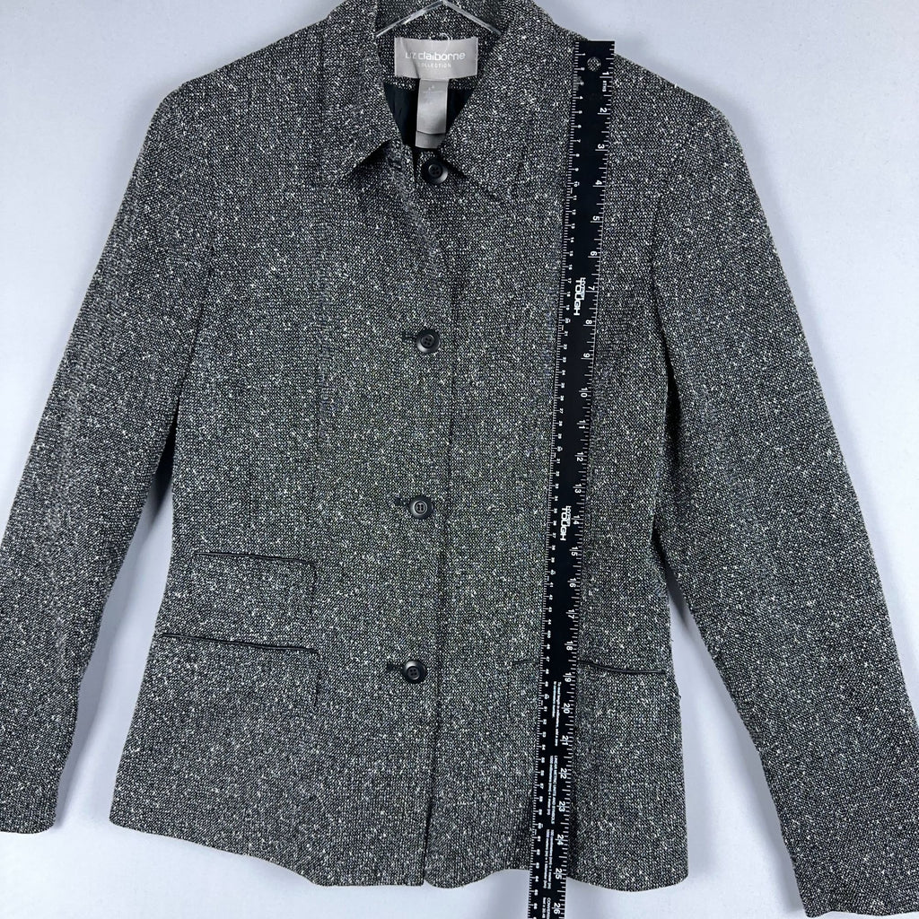 Liz Claiborne Tweed Blazer Jacket Size 8 Gray Long Sleeve