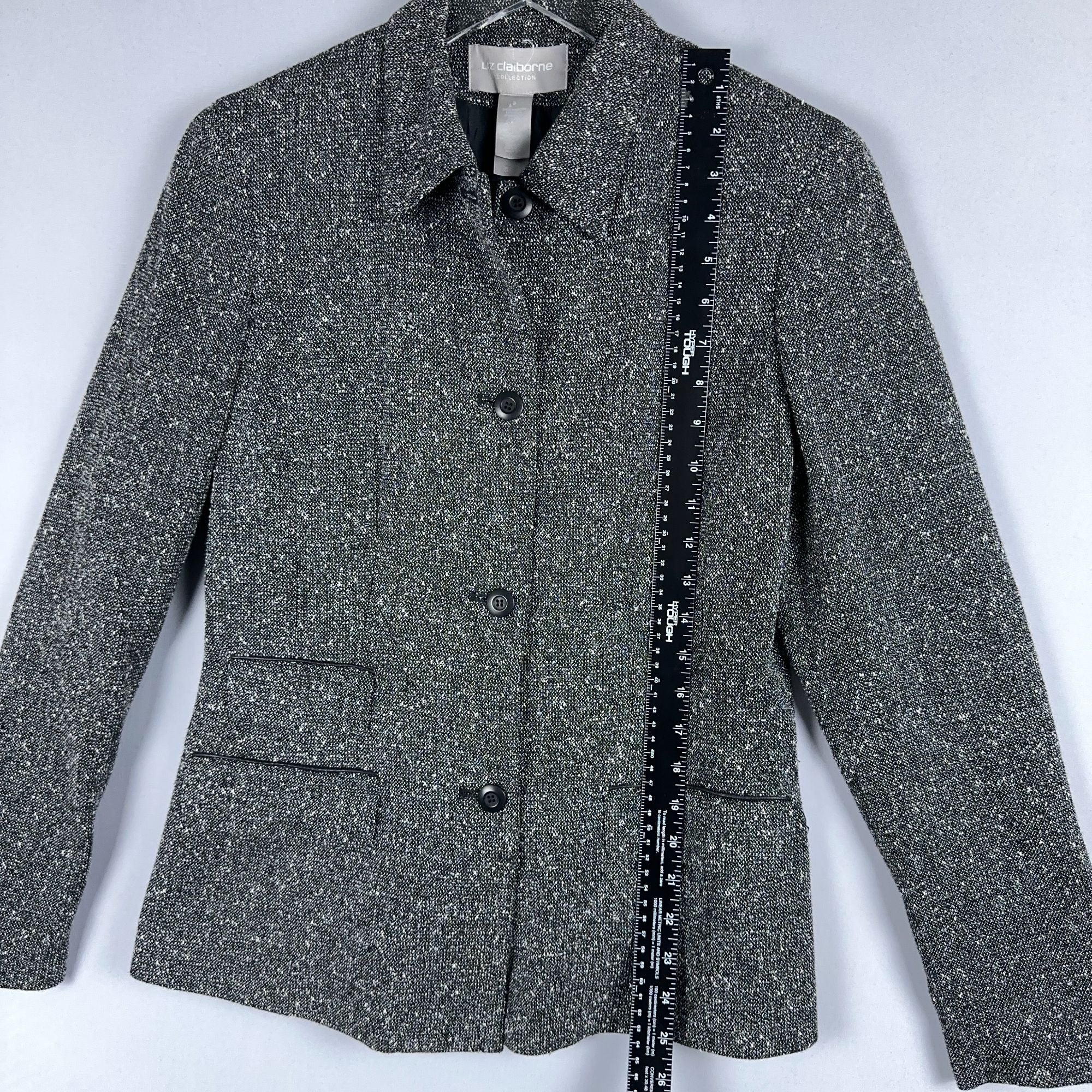 Liz Claiborne Tweed Blazer Jacket Size 8 Gray Long Sleeve